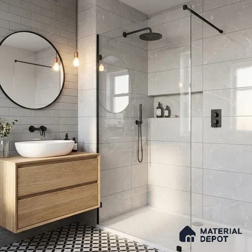 Marble Wall Tile TL 06781 C Terra Mirage Light 2 ft x 1 ft Light Grey Ceramic Glossy Finish Plain Tile - 9 mm | Ideal for Living Room, Bathroom, Kitchen