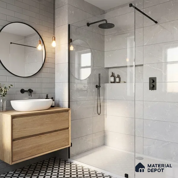 Marble Wall Tile TL 06781 C Terra Mirage Light 2 ft x 1 ft Light Grey Ceramic Glossy Finish Plain Tile - 9 mm | Ideal for Living Room, Bathroom, Kitchen