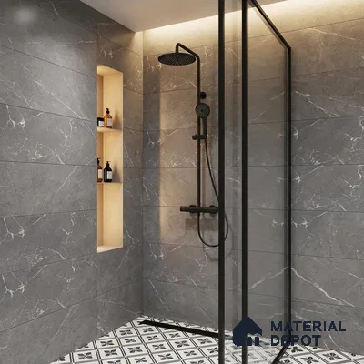 Marble Wall Tile TL 06781 D Terra Mirage Dusk 2 ft x 1 ft Dark Grey Ceramic Glossy Finish Plain Tile - 9 mm | Ideal for Living Room, Bathroom, Kitchen