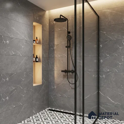 Marble Wall Tile TL 06781 D Terra Mirage Dusk 2 ft x 1 ft Dark Grey Ceramic Glossy Finish Plain Tile - 9 mm | Ideal for Living Room, Bathroom, Kitchen