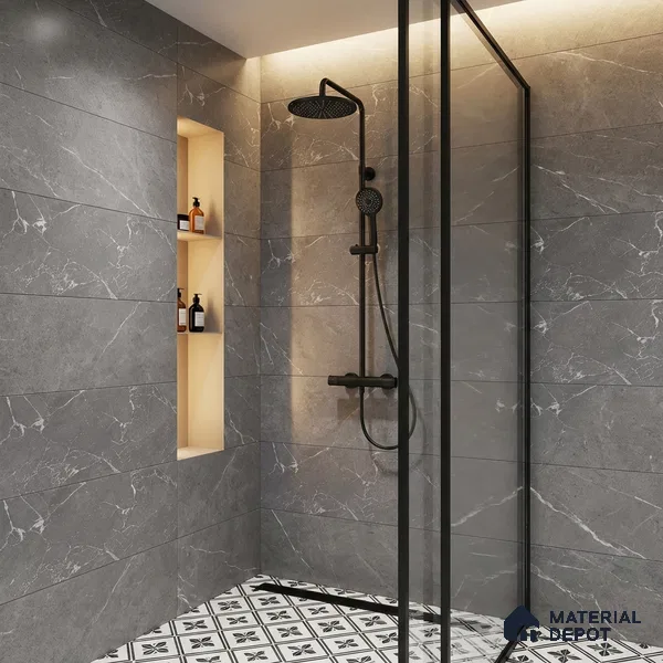 Marble Wall Tile TL 06781 D Terra Mirage Dusk 2 ft x 1 ft Dark Grey Ceramic Glossy Finish Plain Tile - 9 mm | Ideal for Living Room, Bathroom, Kitchen