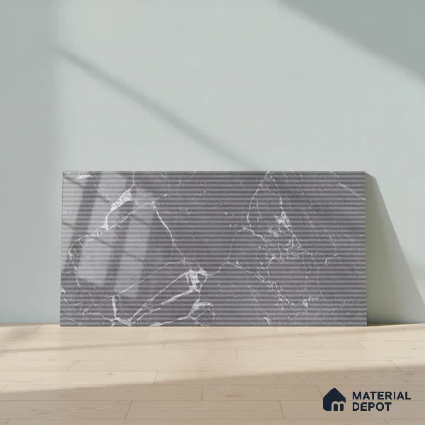 Marble Wall Tile TL 06781 Terra Mirage HL2 2 ft x 1 ft Dark Grey Ceramic Glossy Finish Highlighter Tile - 9 mm | Ideal for Living Room, Bathroom, Kitchen