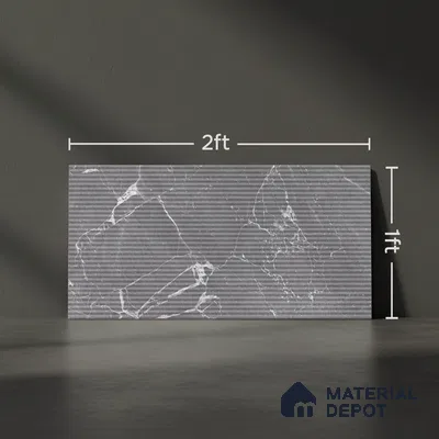 Marble Wall Tile TL 06781 Terra Mirage HL2 2 ft x 1 ft Dark Grey Ceramic Glossy Finish Highlighter Tile - 9 mm | Ideal for Living Room, Bathroom, Kitchen