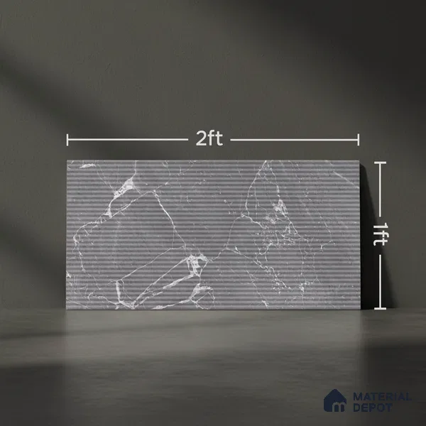 Marble Wall Tile TL 06781 Terra Mirage HL2 2 ft x 1 ft Dark Grey Ceramic Glossy Finish Highlighter Tile - 9 mm | Ideal for Living Room, Bathroom, Kitchen