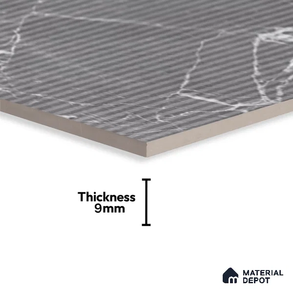 Marble Wall Tile TL 06781 Terra Mirage HL2 2 ft x 1 ft Dark Grey Ceramic Glossy Finish Highlighter Tile - 9 mm | Ideal for Living Room, Bathroom, Kitchen
