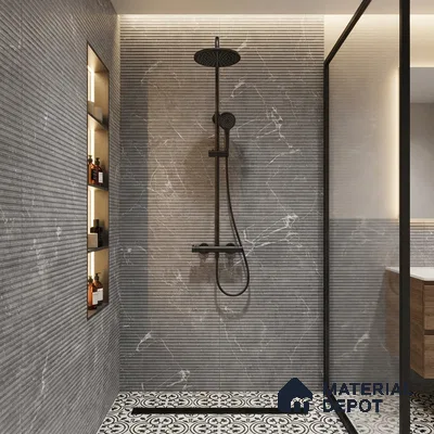 Marble Wall Tile TL 06781 Terra Mirage HL2 2 ft x 1 ft Dark Grey Ceramic Glossy Finish Highlighter Tile - 9 mm | Ideal for Living Room, Bathroom, Kitchen