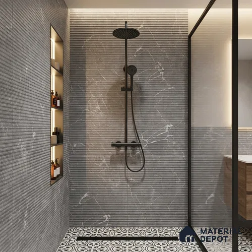 Marble Wall Tile TL 06781 Terra Mirage HL2 2 ft x 1 ft Dark Grey Ceramic Glossy Finish Highlighter Tile - 9 mm | Ideal for Living Room, Bathroom, Kitchen