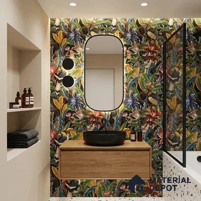 Tropical Wall Tile TL 06782 B Jungle Shadow B 2 ft x 1 ft Multi Colour Ceramic Matte Finish Pattern 2 Tile - 9 mm | Ideal for Living Room, Bathroom, Kitchen | Please Expect a Slight Variation of Pattern