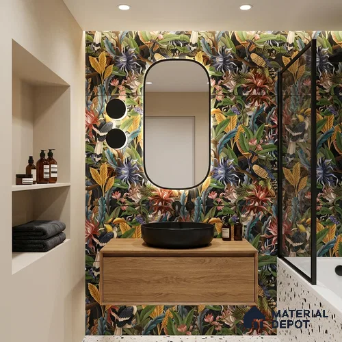 Tropical Wall Tile TL 06782 B Jungle Shadow B 2 ft x 1 ft Multi Colour Ceramic Matte Finish Pattern 2 Tile - 9 mm | Ideal for Living Room, Bathroom, Kitchen | Please Expect a Slight Variation of Pattern