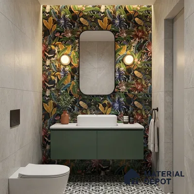 Tropical Wall Tile TL 06782 Jungle Shadow A 2 ft x 1 ft Multi Colour Ceramic Glossy Finish Pattern 1 Tile - 9 mm | Ideal for Living Room, Bathroom, Kitchen | Please Expect a Slight Variation of Pattern