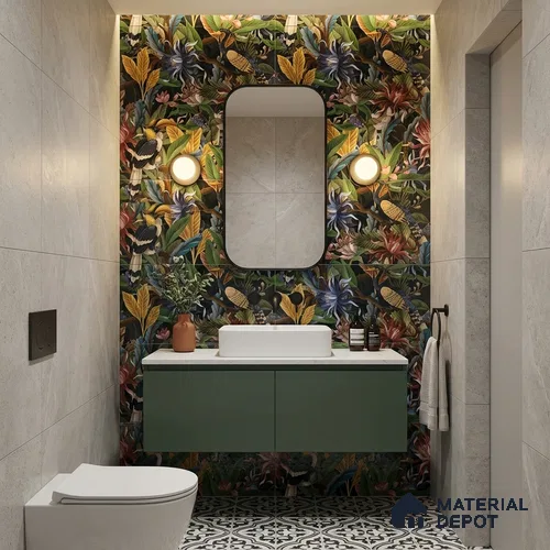 Tropical Wall Tile TL 06782 Jungle Shadow A 2 ft x 1 ft Multi Colour Ceramic Glossy Finish Pattern 1 Tile - 9 mm | Ideal for Living Room, Bathroom, Kitchen | Please Expect a Slight Variation of Pattern