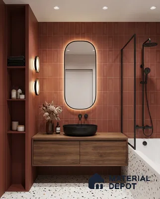 Faux Subway Wall Tile TL 06783 B Ember Clay 2 ft x 1 ft Red Ceramic Matte Finish Tile - 9 mm | Ideal for Bathroom, Kitchen | Please Expect a Slight Variation of Pattern