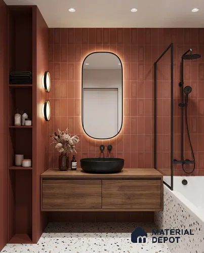 Faux Subway Wall Tile TL 06783 B Ember Clay 2 ft x 1 ft Red Ceramic Matte Finish Tile - 9 mm | Ideal for Bathroom, Kitchen | Please Expect a Slight Variation of Pattern