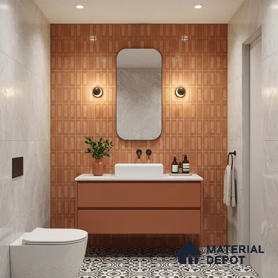 Faux Subway Wall Tile TL 06783 C Sienna Clay 2 ft x 1 ft Orange Ceramic Glossy Finish Tile - 9 mm | Ideal for Bathroom, Kitchen | Please Expect a Slight Variation of Pattern