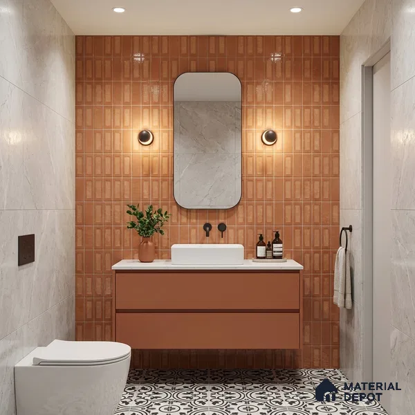 Faux Subway Wall Tile TL 06783 C Sienna Clay 2 ft x 1 ft Orange Ceramic Glossy Finish Tile - 9 mm | Ideal for Bathroom, Kitchen | Please Expect a Slight Variation of Pattern