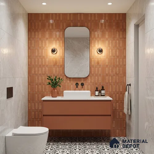 Faux Subway Wall Tile TL 06783 C Sienna Clay 2 ft x 1 ft Orange Ceramic Glossy Finish Tile - 9 mm | Ideal for Bathroom, Kitchen | Please Expect a Slight Variation of Pattern