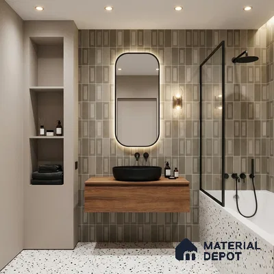 Faux Subway Wall Tile TL 06783 D Olive Clay 2 ft x 1 ft Grey Ceramic Matte Finish Tile - 9 mm | Ideal for Bathroom, Kitchen | Please Expect a Slight Variation of Pattern