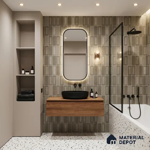 Faux Subway Wall Tile TL 06783 D Olive Clay 2 ft x 1 ft Grey Ceramic Matte Finish Tile - 9 mm | Ideal for Bathroom, Kitchen | Please Expect a Slight Variation of Pattern