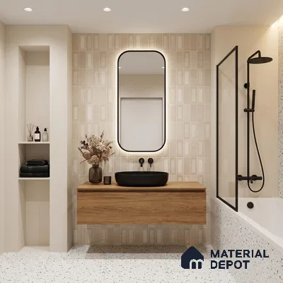 Faux Subway Wall Tile TL 06783 Claystone Beige 2 ft x 1 ft Beige Ceramic Matte Finish Tile - 9 mm | Ideal for Bathroom, Kitchen | Please Expect a Slight Variation of Pattern