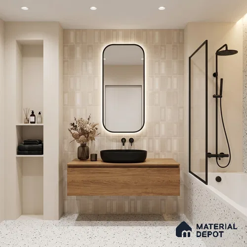 Faux Subway Wall Tile TL 06783 Claystone Beige 2 ft x 1 ft Beige Ceramic Matte Finish Tile - 9 mm | Ideal for Bathroom, Kitchen | Please Expect a Slight Variation of Pattern