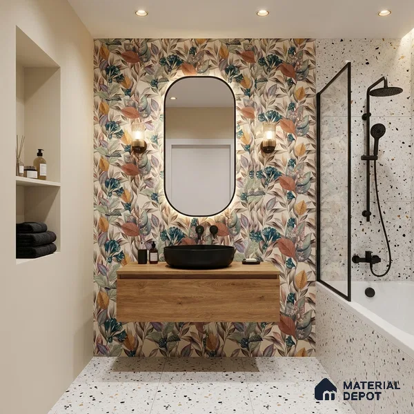 Floral Wall Tile TL 06784 Classic Farnese Motif 2 ft x 1 ft Black Ceramic Matte Finish Tile - 9 mm | Ideal for Living Room, Bathroom, Kitchen | Please Expect a Slight Variation of Pattern