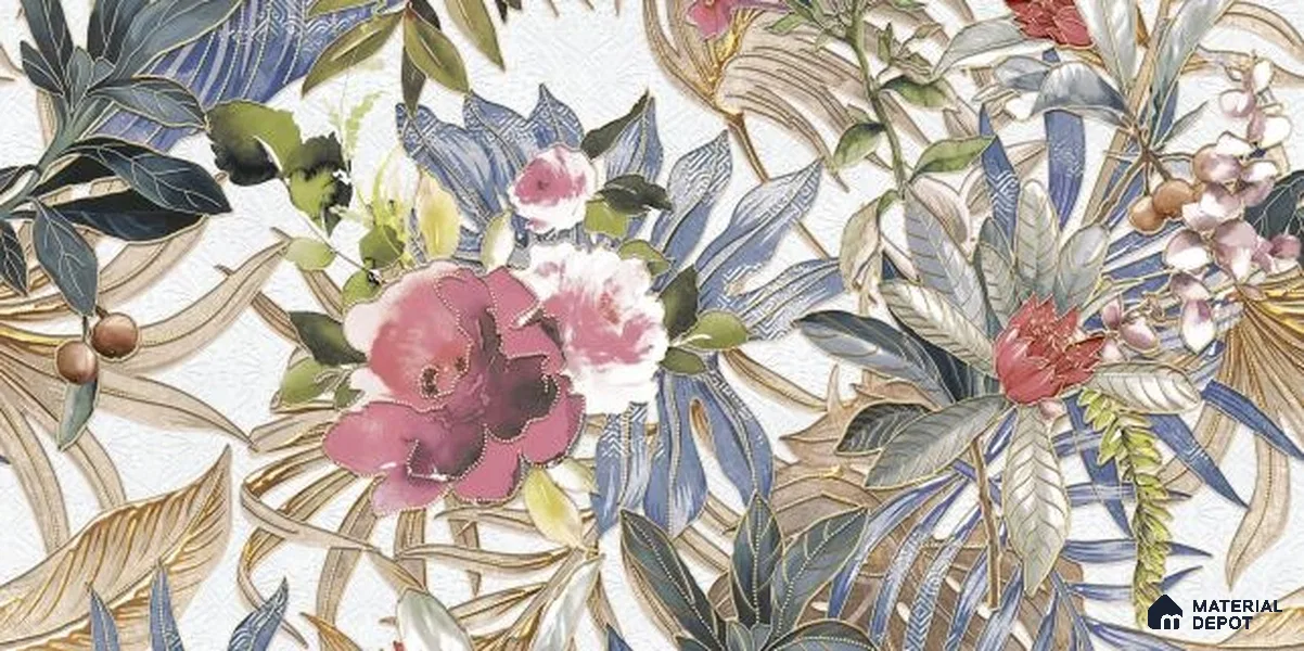 Floral Wall Tile TL 06785 B Arctic Foliage B 2 ft x 1 ft Multi Colour Ceramic Matte Finish Pattern 2 Tile - 9 mm | Ideal for Living Room, Bathroom, Kitchen | Please Expect a Slight Variation of Pattern