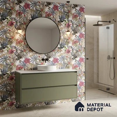 Floral Wall Tile TL 06785 B Arctic Foliage B 2 ft x 1 ft Multi Colour Ceramic Matte Finish Pattern 2 Tile - 9 mm | Ideal for Living Room, Bathroom, Kitchen | Please Expect a Slight Variation of Pattern