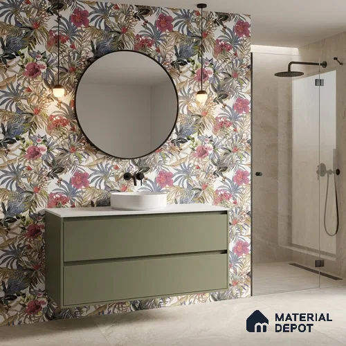 Floral Wall Tile TL 06785 B Arctic Foliage B 2 ft x 1 ft Multi Colour Ceramic Matte Finish Pattern 2 Tile - 9 mm | Ideal for Living Room, Bathroom, Kitchen | Please Expect a Slight Variation of Pattern