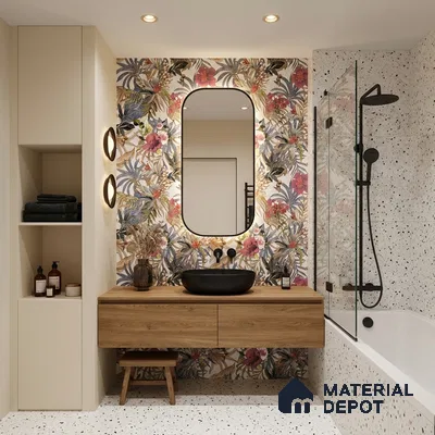 Floral Wall Tile TL 06785 Arctic Foliage A 2 ft x 1 ft Multi Colour Ceramic Matte Finish Pattern 1 Tile - 9 mm | Ideal for Living Room, Bathroom, Kitchen | Please Expect a Slight Variation of Pattern
