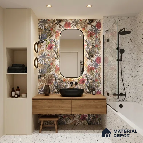 Floral Wall Tile TL 06785 Arctic Foliage A 2 ft x 1 ft Multi Colour Ceramic Matte Finish Pattern 1 Tile - 9 mm | Ideal for Living Room, Bathroom, Kitchen | Please Expect a Slight Variation of Pattern