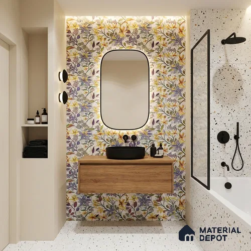 Floral Wall Tile TL 06786 B Garden Bloom B 2 ft x 1 ft Multi Colour Ceramic Matte Finish Pattern 2 Tile - 9 mm | Ideal for Living Room, Bathroom, Kitchen | Please Expect a Slight Variation of Pattern