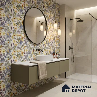 Floral Wall Tile TL 06786 Garden Bloom A 2 ft x 1 ft Multi Colour Ceramic Matte Finish Pattern 1 Tile - 9 mm | Ideal for Living Room, Bathroom, Kitchen | Please Expect a Slight Variation of Pattern