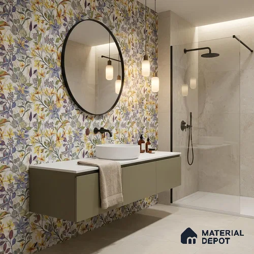 Floral Wall Tile TL 06786 Garden Bloom A 2 ft x 1 ft Multi Colour Ceramic Matte Finish Pattern 1 Tile - 9 mm | Ideal for Living Room, Bathroom, Kitchen | Please Expect a Slight Variation of Pattern