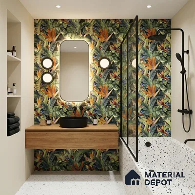 Tropical Wall Tile TL 06787 B Noir Leaf B 2 ft x 1 ft Green Ceramic Matte Finish Pattern 2 Tile - 10 mm | Ideal for Living Room, Bathroom, Kitchen | Please Expect a Slight Variation of Pattern