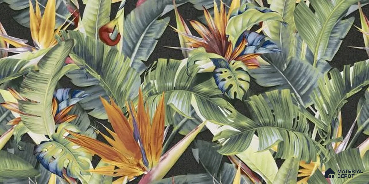 Tropical Wall Tile TL 06787 Noir Leaf A 2 ft x 1 ft Green Ceramic Matte Finish Pattern 1 Tile - 9 mm | Ideal for Living Room, Bathroom, Kitchen | Please Expect a Slight Variation of Pattern