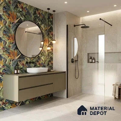 Tropical Wall Tile TL 06787 Noir Leaf A 2 ft x 1 ft Green Ceramic Matte Finish Pattern 1 Tile - 9 mm | Ideal for Living Room, Bathroom, Kitchen | Please Expect a Slight Variation of Pattern