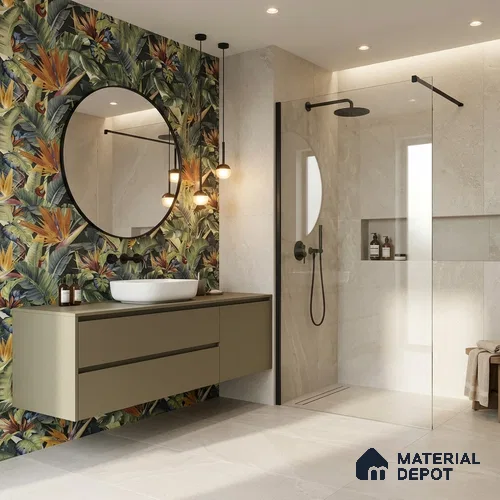 Tropical Wall Tile TL 06787 Noir Leaf A 2 ft x 1 ft Green Ceramic Matte Finish Pattern 1 Tile - 9 mm | Ideal for Living Room, Bathroom, Kitchen | Please Expect a Slight Variation of Pattern