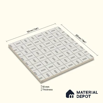 Moroccan Wall Tile TL 06788 Coconut Drift 1 ft x 1 ft White Ceramic Matte Finish Tile - 10 mm | Suitable for Bathroom, Kitchen, Accent/Feature Wall | Please Expect a Slight Variation of Pattern