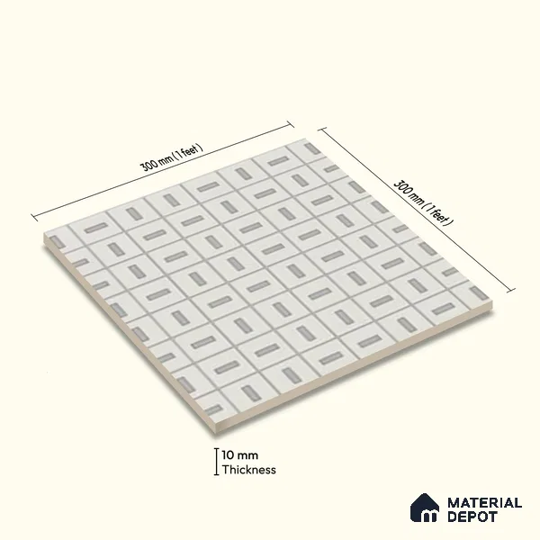 Moroccan Wall Tile TL 06788 Coconut Drift 1 ft x 1 ft White Ceramic Matte Finish Tile - 10 mm | Suitable for Bathroom, Kitchen, Accent/Feature Wall | Please Expect a Slight Variation of Pattern