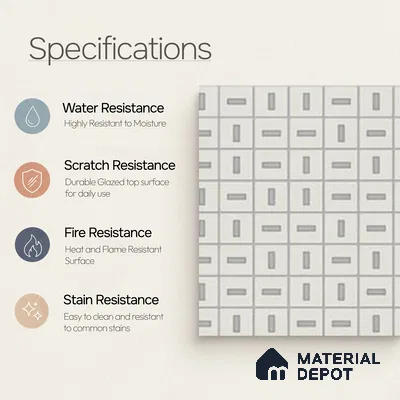 Moroccan Wall Tile TL 06788 Coconut Drift 1 ft x 1 ft White Ceramic Matte Finish Tile - 10 mm | Suitable for Bathroom, Kitchen, Accent/Feature Wall | Please Expect a Slight Variation of Pattern