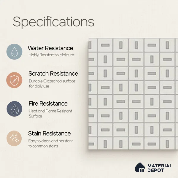 Moroccan Wall Tile TL 06788 Coconut Drift 1 ft x 1 ft White Ceramic Matte Finish Tile - 10 mm | Suitable for Bathroom, Kitchen, Accent/Feature Wall | Please Expect a Slight Variation of Pattern