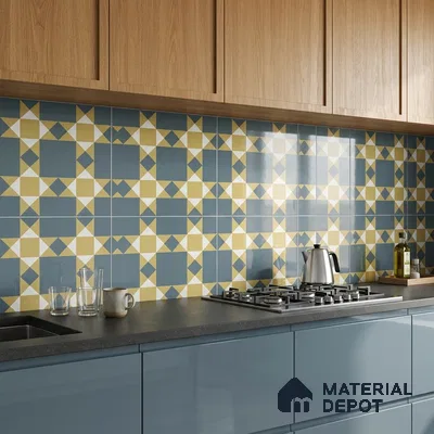 Moroccan Wall & Floor Athangudi Tile TL 06790 Desert Whisper 1 ft x 1 ft Blue Ceramic Glossy Finish Tile - 10 mm | Suitable for Bathroom, Kitchen, Balcony | Please Expect a Slight Variation of Pattern