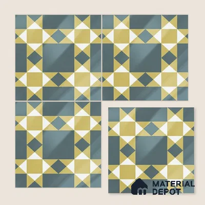 Moroccan Wall & Floor Athangudi Tile TL 06790 Desert Whisper 1 ft x 1 ft Blue Ceramic Glossy Finish Tile - 10 mm | Suitable for Bathroom, Kitchen, Balcony | Please Expect a Slight Variation of Pattern