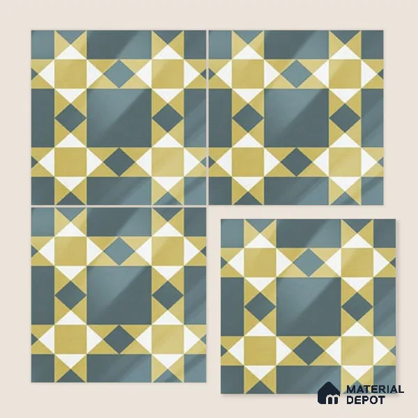 Moroccan Wall & Floor Athangudi Tile TL 06790 Desert Whisper 1 ft x 1 ft Blue Ceramic Glossy Finish Tile - 10 mm | Suitable for Bathroom, Kitchen, Balcony | Please Expect a Slight Variation of Pattern
