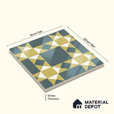 Moroccan Wall & Floor Athangudi Tile TL 06790 Desert Whisper 1 ft x 1 ft Blue Ceramic Glossy Finish Tile - 10 mm | Suitable for Bathroom, Kitchen, Balcony | Please Expect a Slight Variation of Pattern