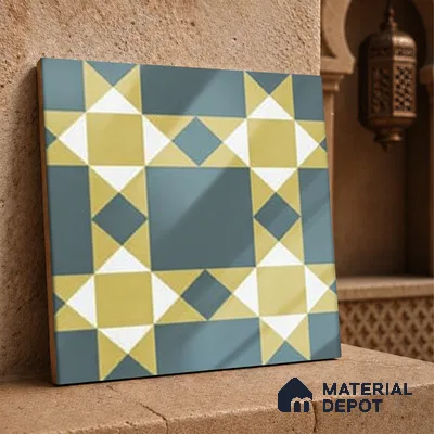 Moroccan Wall & Floor Athangudi Tile TL 06790 Desert Whisper 1 ft x 1 ft Blue Ceramic Glossy Finish Tile - 10 mm | Suitable for Bathroom, Kitchen, Balcony | Please Expect a Slight Variation of Pattern