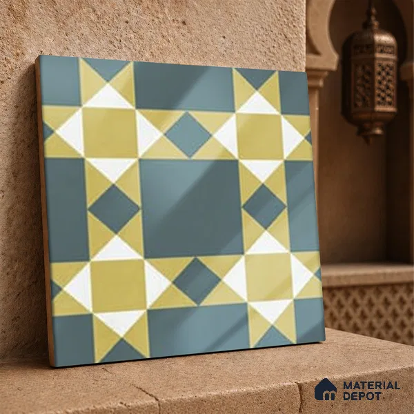 Moroccan Wall & Floor Athangudi Tile TL 06790 Desert Whisper 1 ft x 1 ft Blue Ceramic Glossy Finish Tile - 10 mm | Suitable for Bathroom, Kitchen, Balcony | Please Expect a Slight Variation of Pattern