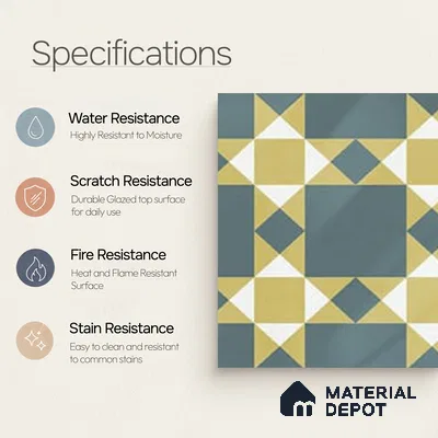 Moroccan Wall & Floor Athangudi Tile TL 06790 Desert Whisper 1 ft x 1 ft Blue Ceramic Glossy Finish Tile - 10 mm | Suitable for Bathroom, Kitchen, Balcony | Please Expect a Slight Variation of Pattern