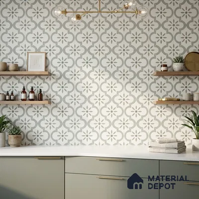 Moroccan Wall & Floor Tile TL 06792 Tashkent Olive 1 ft x 1 ft Green Ceramic Glossy Finish Tile - 10 mm | Suitable for Bathroom, Kitchen, Balcony | Please Expect a Slight Variation of Pattern