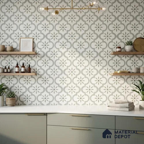 Moroccan Wall & Floor Tile TL 06792 Tashkent Olive 1 ft x 1 ft Green Ceramic Glossy Finish Tile - 10 mm | Suitable for Bathroom, Kitchen, Balcony | Please Expect a Slight Variation of Pattern